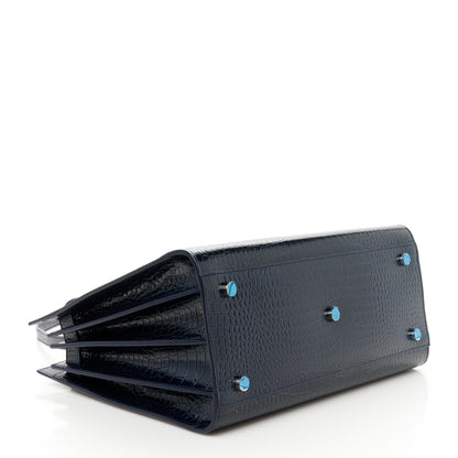 Saint Laurent Calfskin Crocodile Embossed Small Sac De Jour Dark Notte 5 of 13
