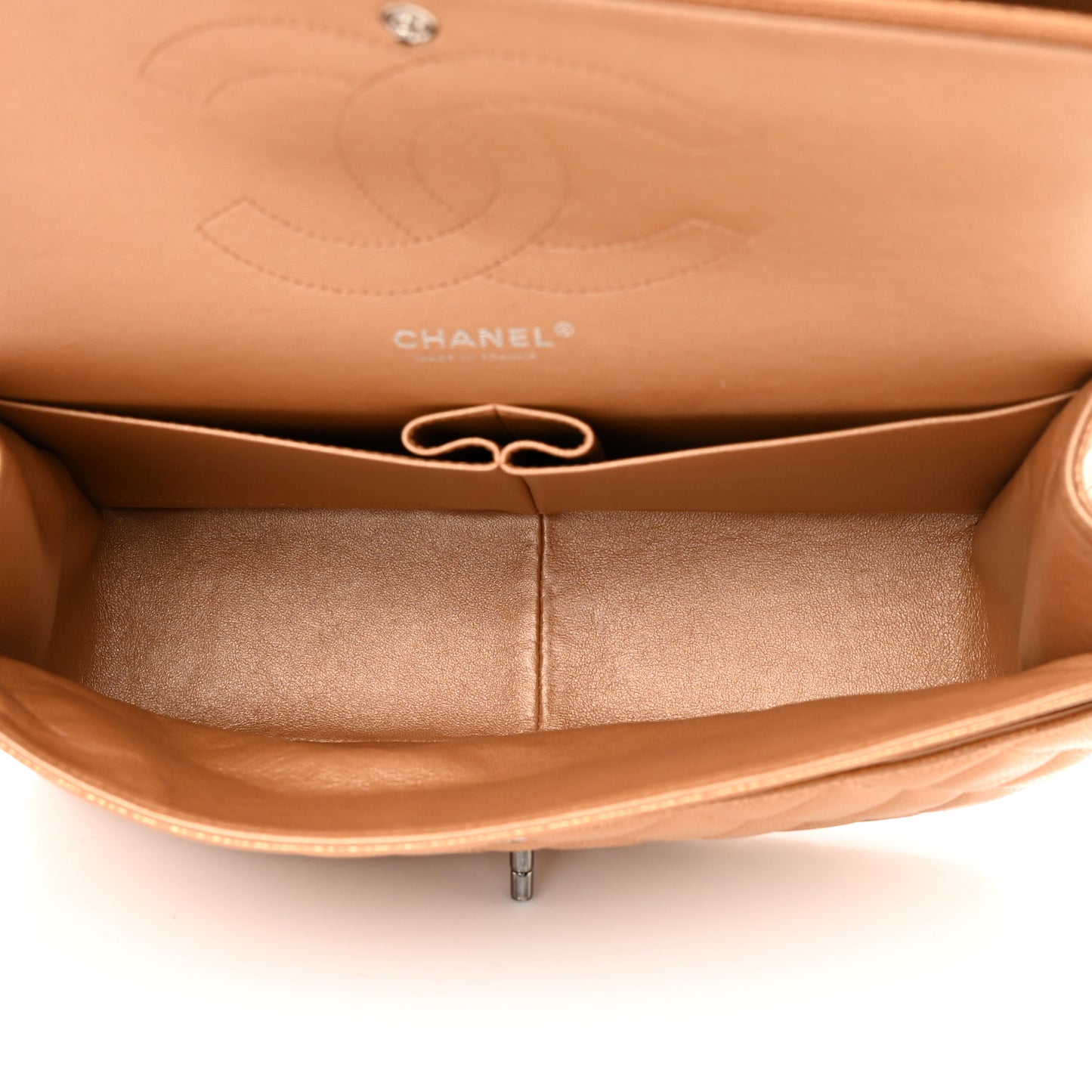 Metallic Caviar Quilted Jumbo Double Flap Copper