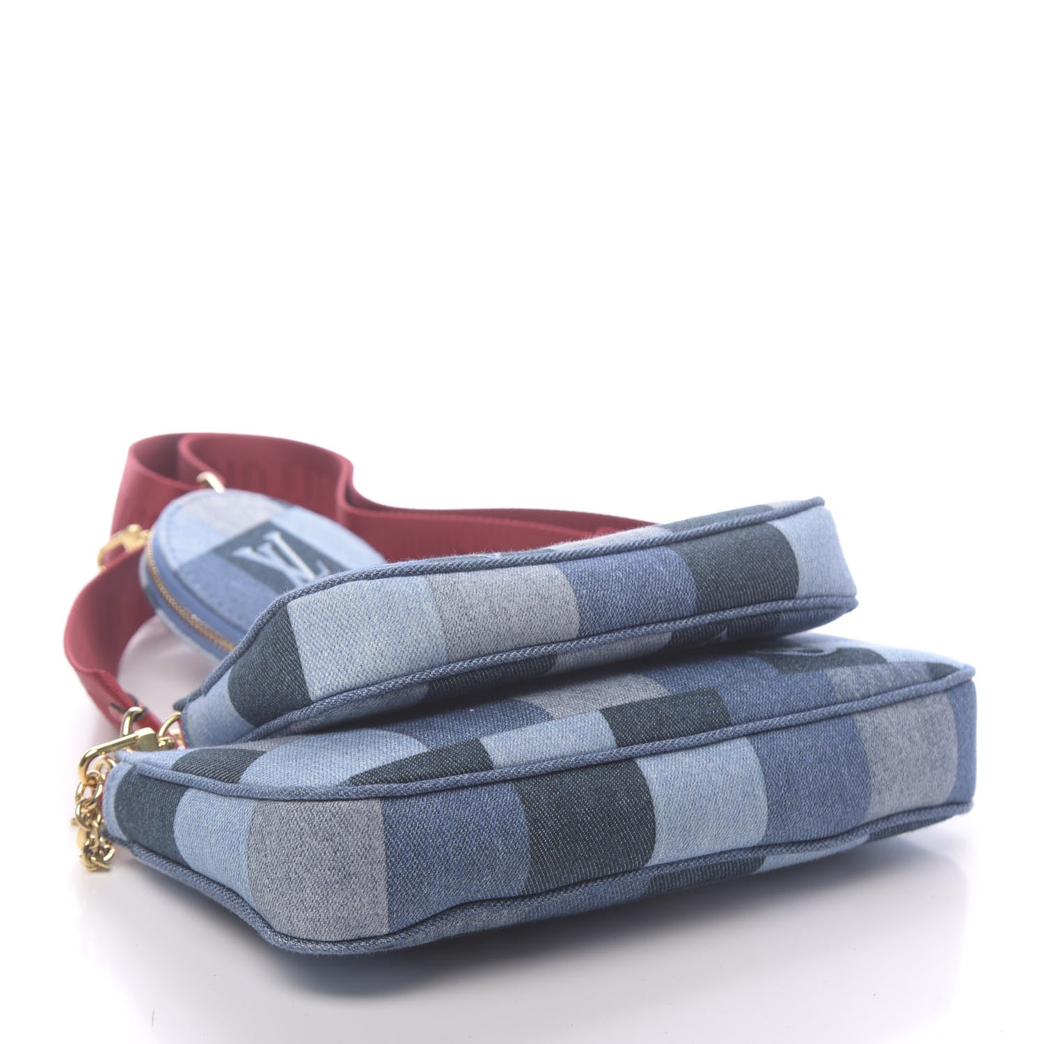 Louis Vuitton Denim Damier Monogram Patchwork Multi Pochette Accessories Blue Rouge 4 of 10