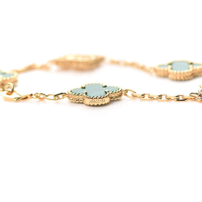 Van Cleef & Arpels 18K Yellow Gold Diamond Malachite 5 Motifs Vintage Alhambra Bracelet 6 of 9