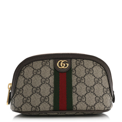 Gucci GG Supreme Monogram Textured Calfskin Web Medium Ophidia Cosmetic Case Beige Ebony New Acero 1 of 7