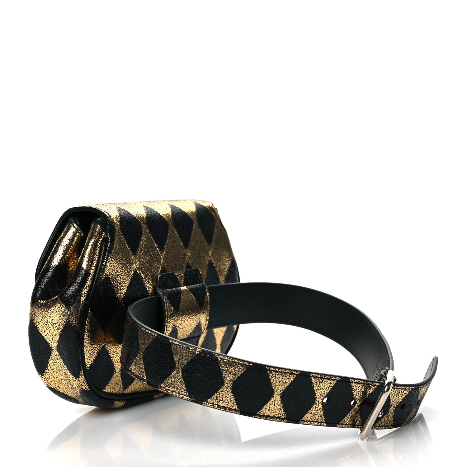 Gucci Metallic Cracked Calfskin Belt Bag Gold Black 3 of 11
