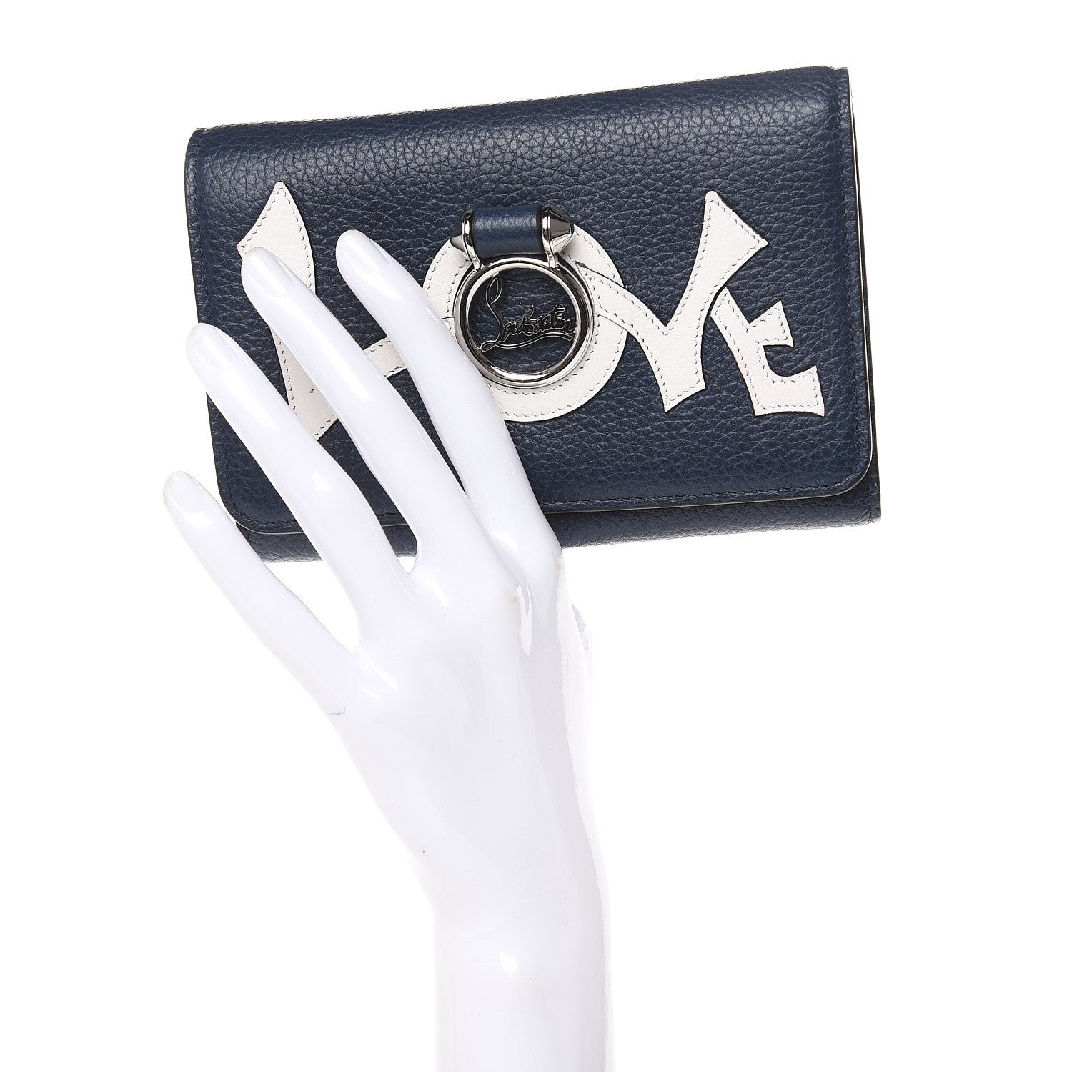 Christian Louboutin Calfskin Love Mini Rubylou Trifold Wallet Marine Latte Silver 2 of 8
