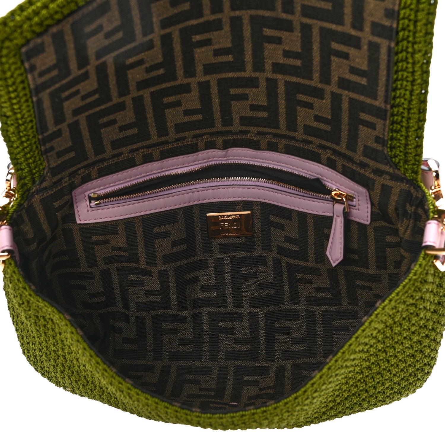 Fendi Fabric Crochet Vitello Grace Plexiglass Baguette Verde Lavanda 5 of 9