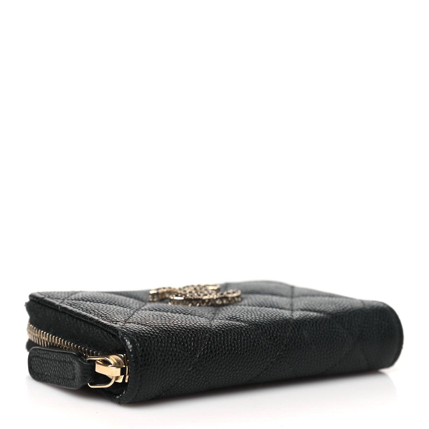 Chanel Shiny Caviar Quilted Strass CC Zip Coin Purse Black 4 of 8