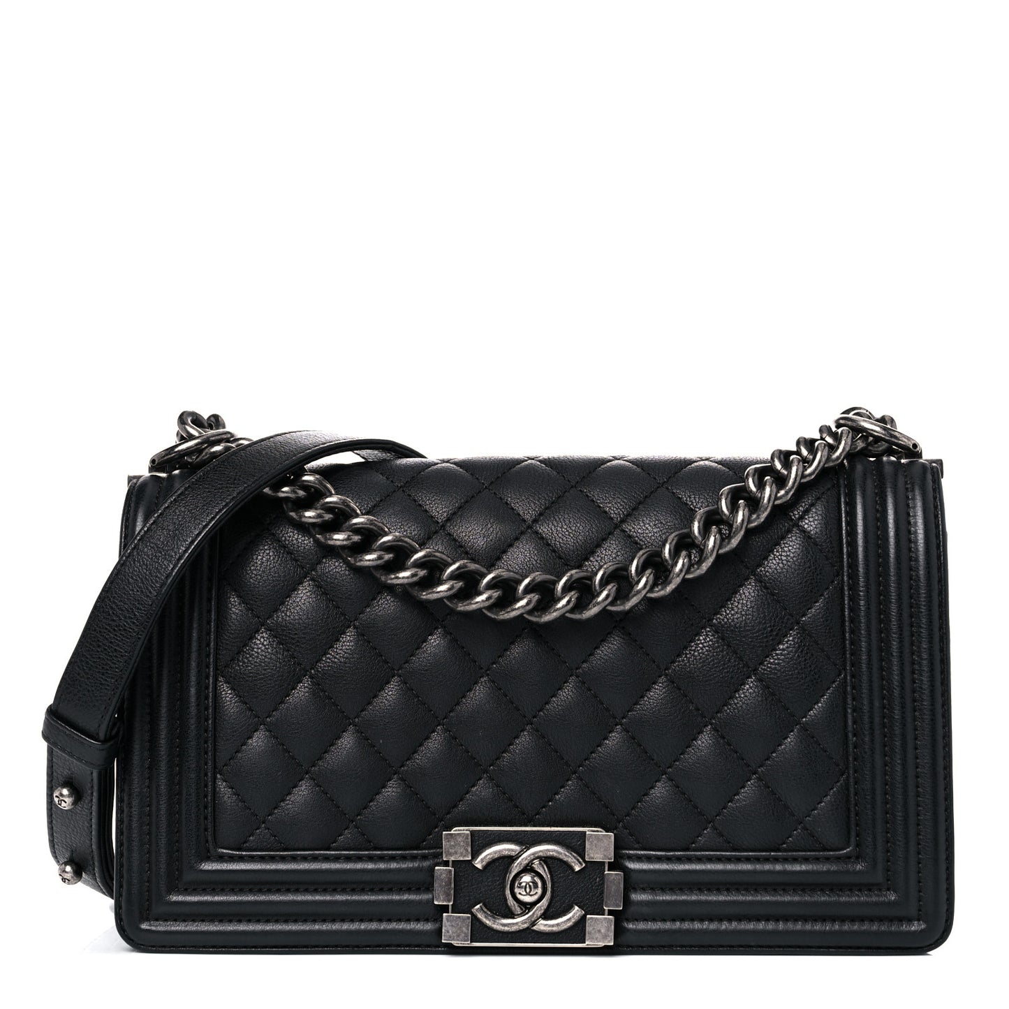 Calfskin Quilted Medium Boy Flap Black