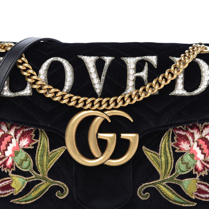 Gucci Velvet Matelasse Loved Embroidered Medium GG Marmont Shoulder Bag Black 10 of 10