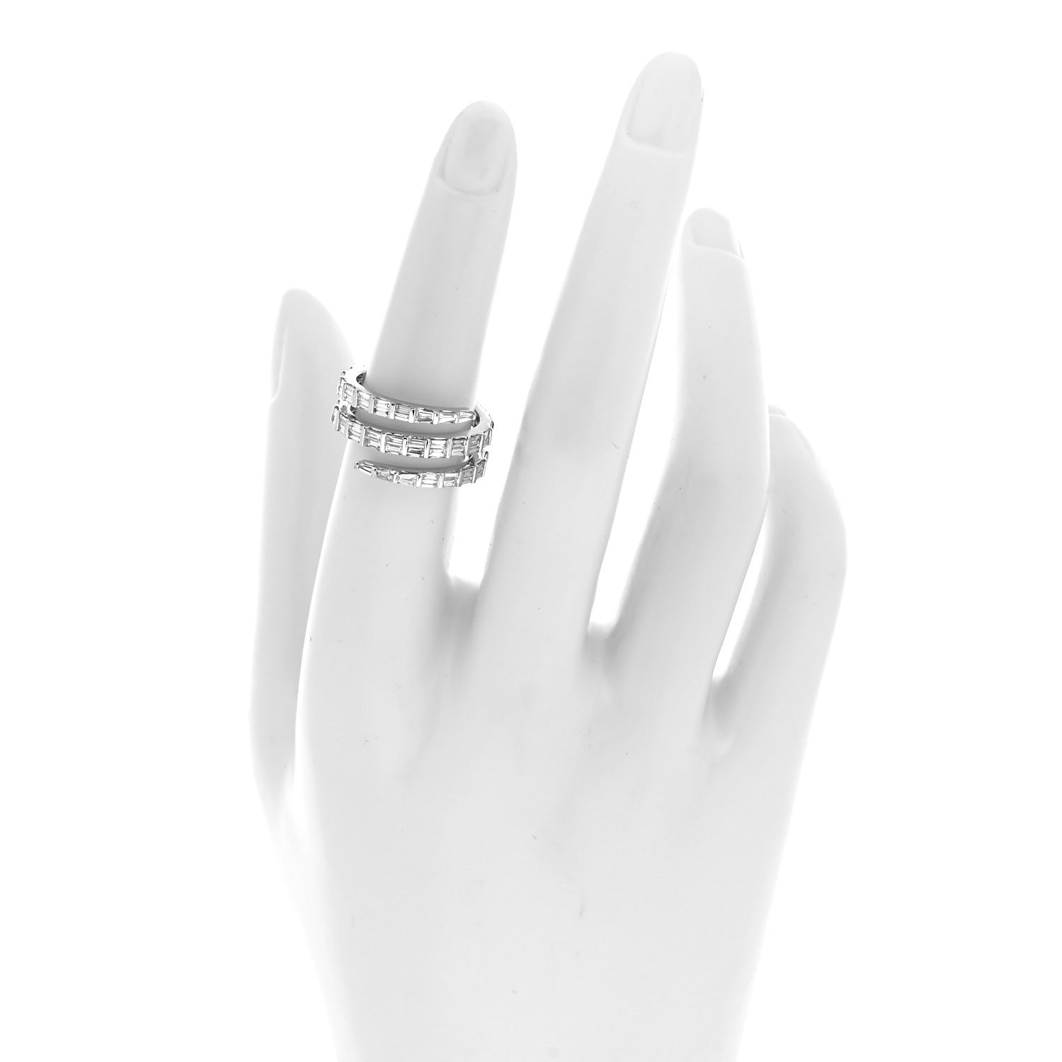Anita Ko 18K White Gold Diamond Three Row Baguette Coil Ring 53 6.25 2 of 5