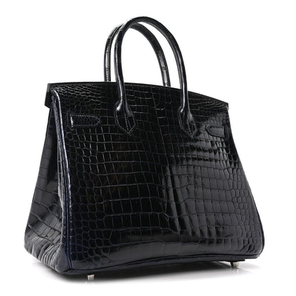 Hermes Shiny Porosus Crocodile Birkin 30 Bleu Marine 3 of 11