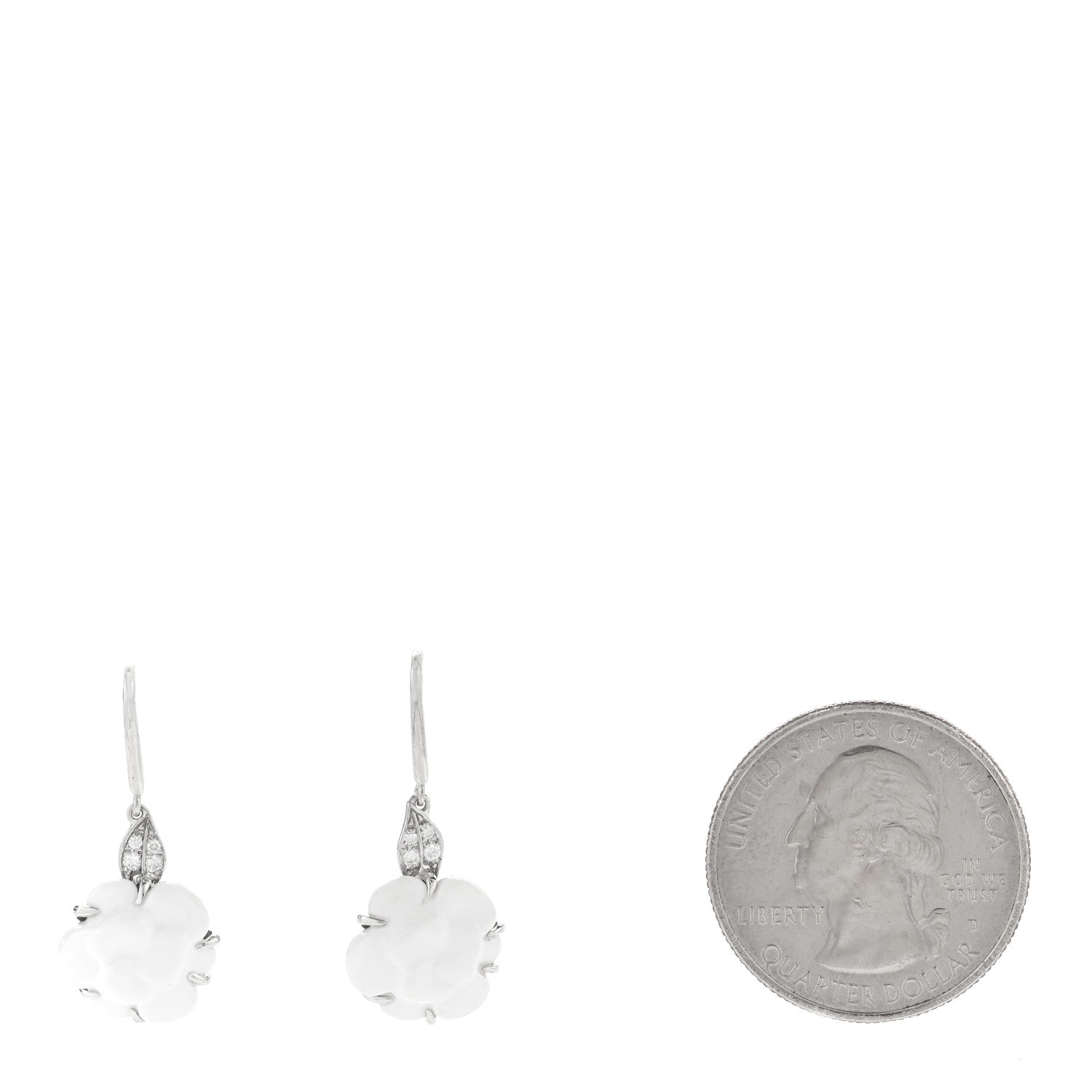Chanel 18K White Gold Diamond White Agate Camelia Sculpte Drop Earrings 2 of 5