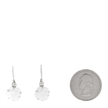 Chanel 18K White Gold Diamond White Agate Camelia Sculpte Drop Earrings 2 of 5