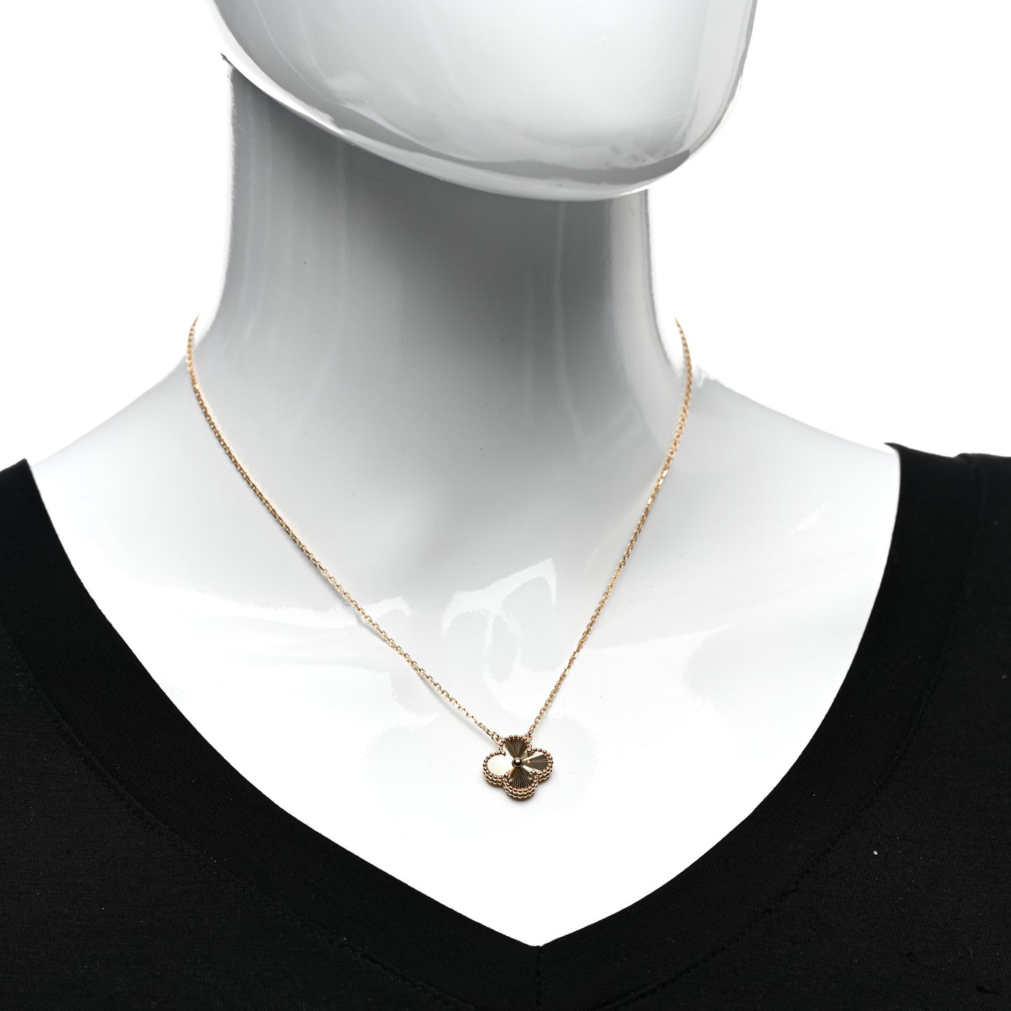 18K Yellow Gold Guilloche Vintage Alhambra Pendant Necklace