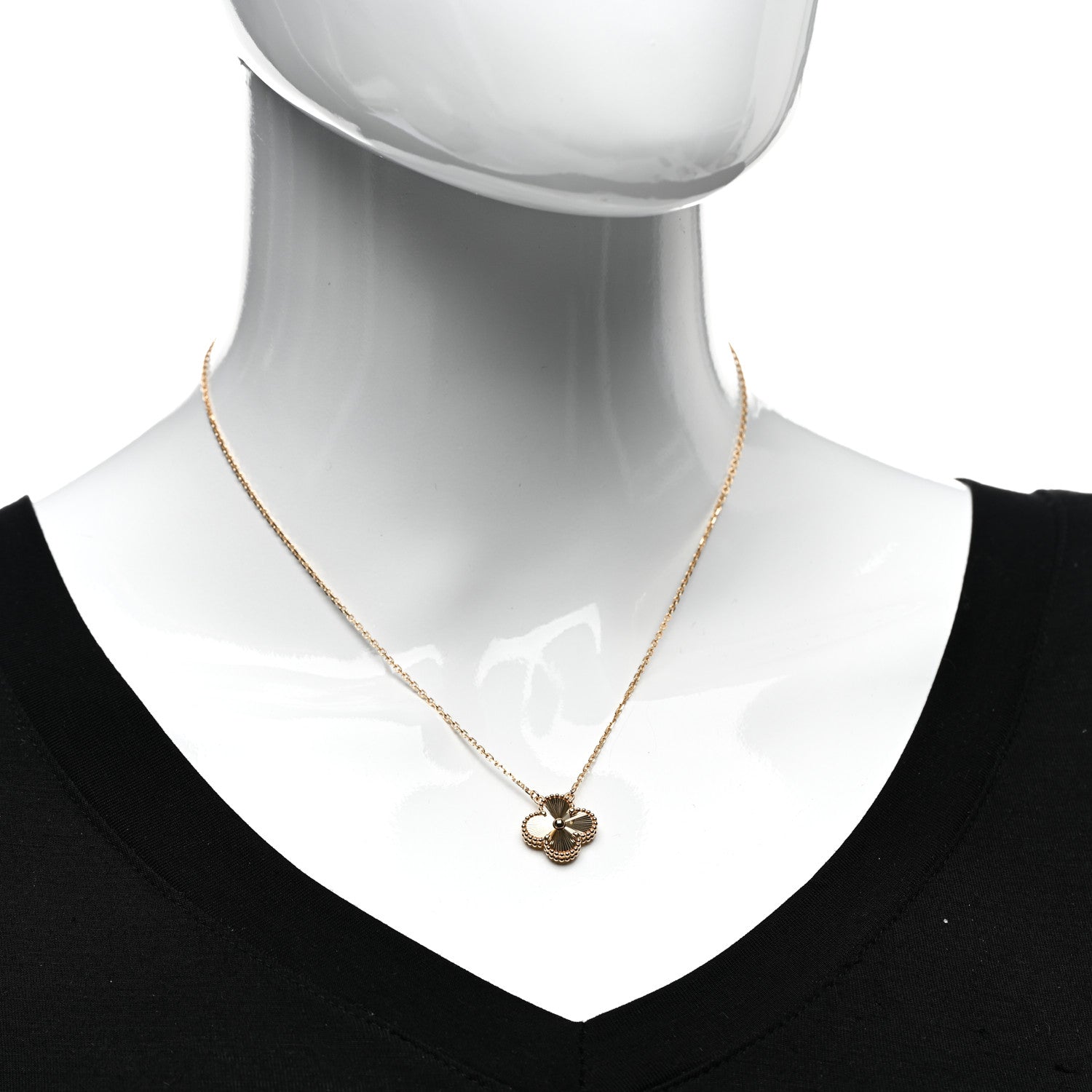 Van Cleef & Arpels 18K Yellow Gold Guilloche Vintage Alhambra Pendant Necklace 2 of 6