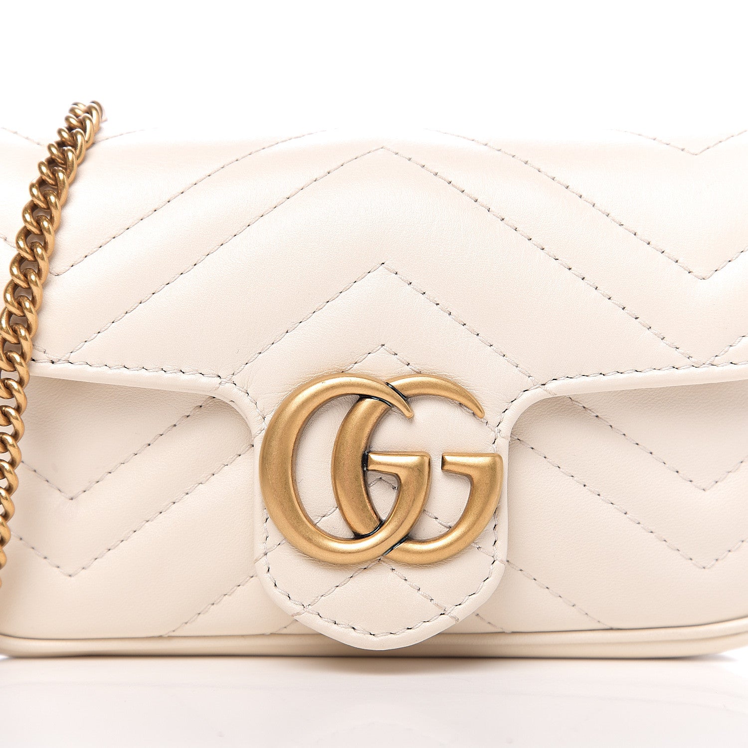 Gucci Calfskin Matelasse Super Mini GG Marmont Shoulder Bag White 10 of 11