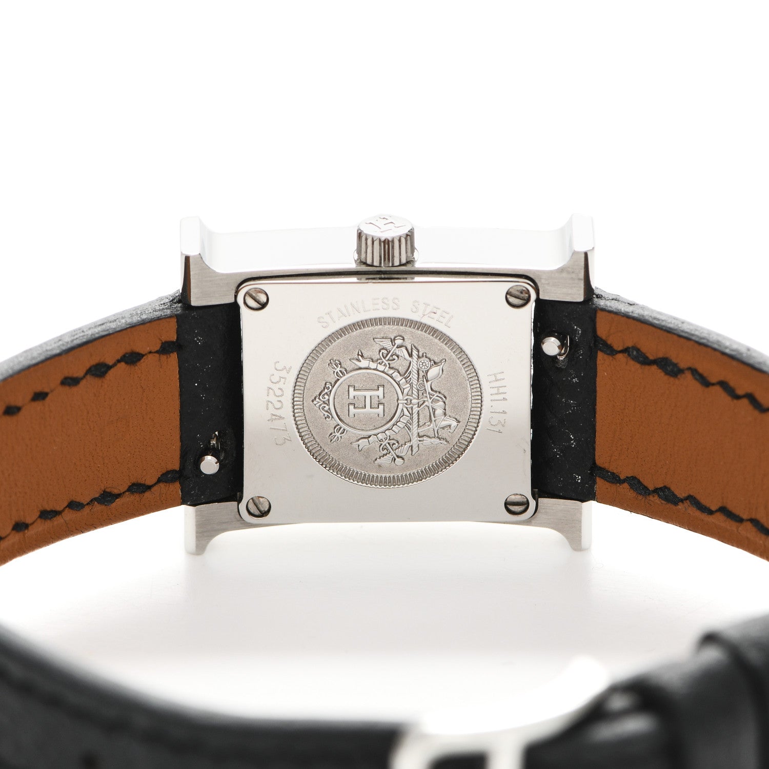 Hermes Stainless Steel Epsom Diamond Bezel Mother of Pearl 17.2mm Heure H Hour Quartz Watch Noir 4 of 5
