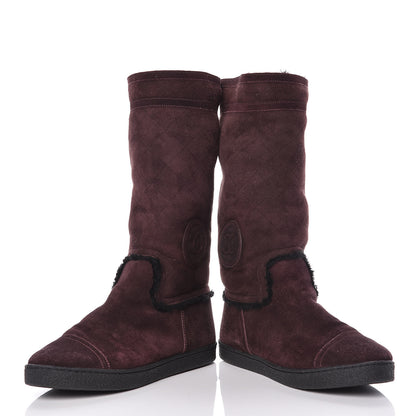 Chanel Suede Logo Boots 41 Burgundy 10 of 13