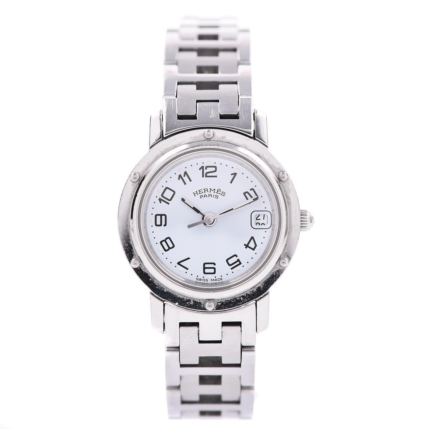 Hermes Stainless Steel 24mm Clipper Quartz Watch White 1 of 7