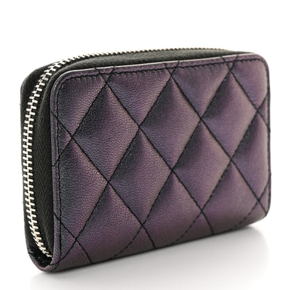 Chanel Iridescent Goatskin Quilted Zip Coin Purse Purple 3 of 9