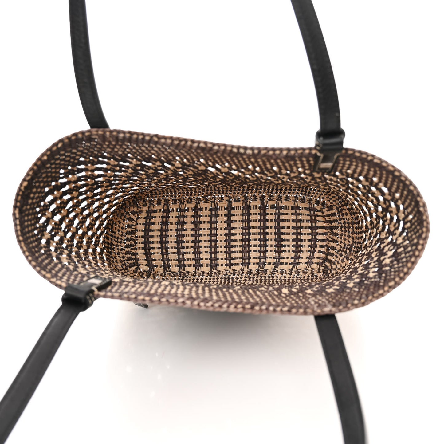 Calfskin Raffia Paula's Ibiza Small Basket Tote Natural Navy Blue