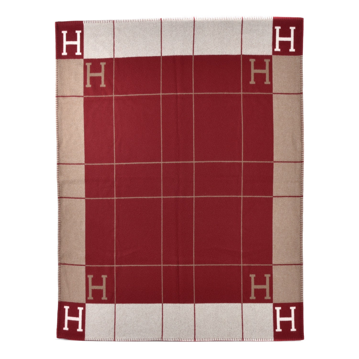 Hermes Wool Cashmere Avalon III Blanket Ecru Rouge H 2 of 5