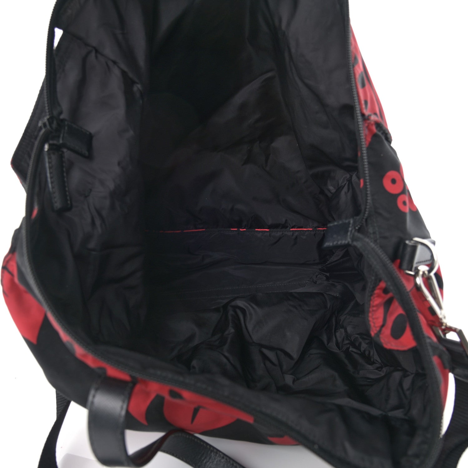 Prada Tessuto Nylon Saffiano Hibiscus Print Tote Black Rosso 5 of 13