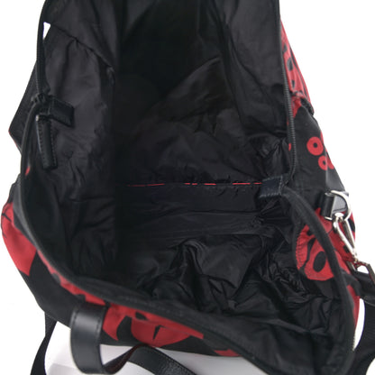 Prada Tessuto Nylon Saffiano Hibiscus Print Tote Black Rosso 5 of 13