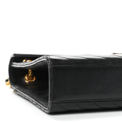 Saint Laurent Grain De Poudre Matelasse Chevron Large Monogram Satchel Black 9 of 20