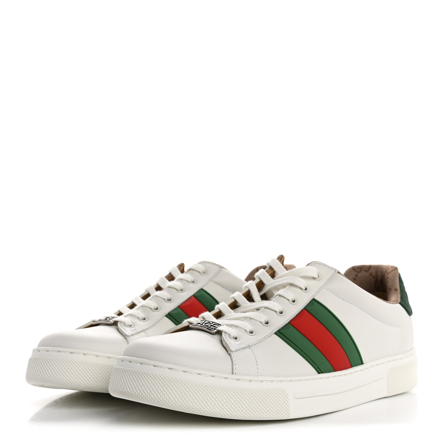 Calfskin Crocodile Embossed Rubber Web Mens Ace Sneakers 9 White Green