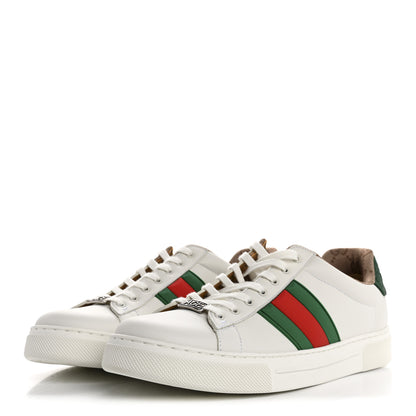 Gucci Calfskin Crocodile Embossed Rubber Web Mens Ace Sneakers 9 White Green 4 of 10