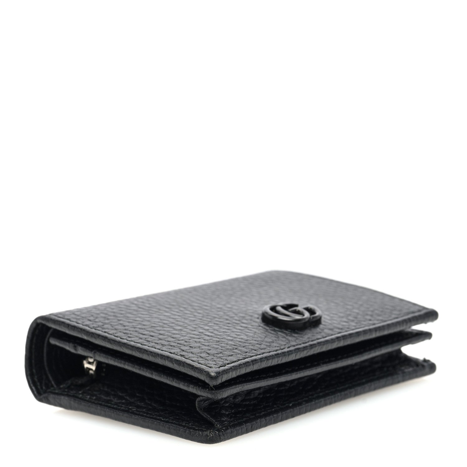 Gucci Dollar Calfskin Enamel Monochrome GG Marmont Card Case Black 4 of 7