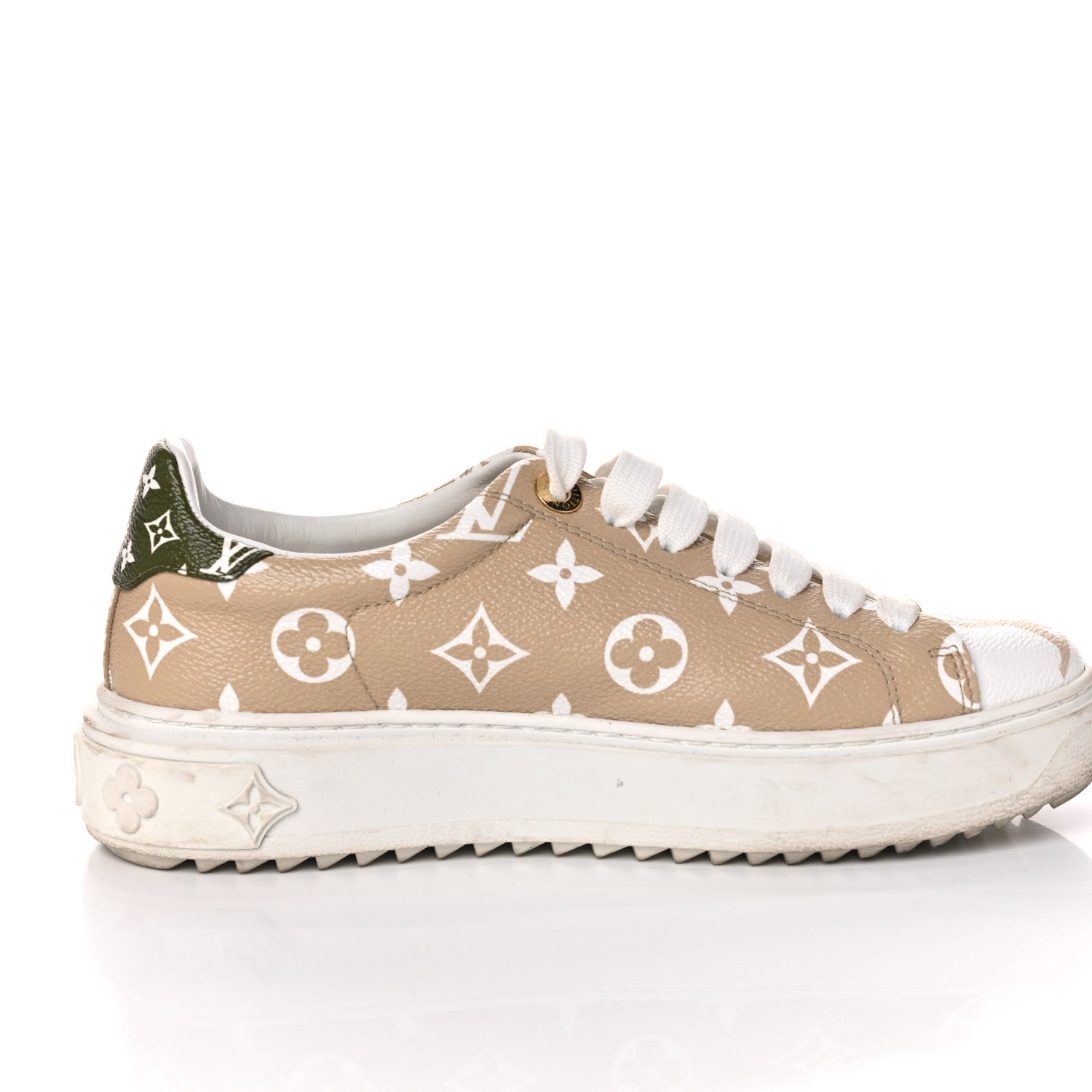 Louis Vuitton Monogram Giant Time Out Sneakers 36 Kaki White Beige 15 of 19