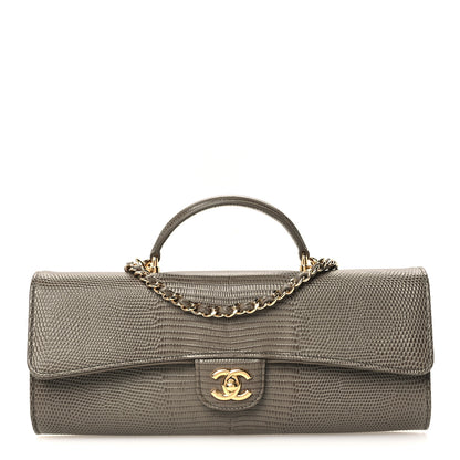 Chanel Calfskin Lizard Embossed Top Handle Long Clutch With Chain Dark Khaki 1 of 12