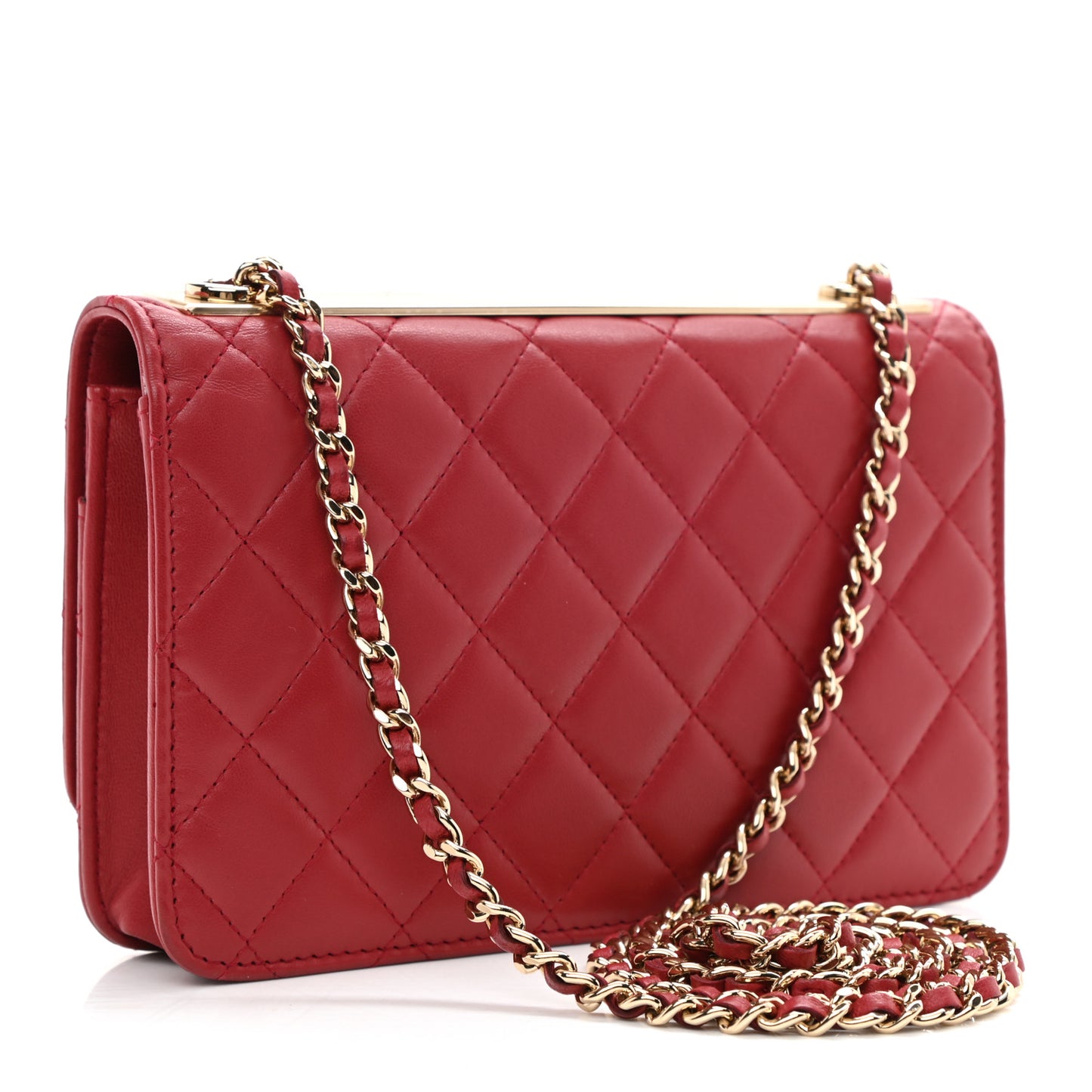 Lambskin Quilted Trendy CC Wallet On Chain WOC Red