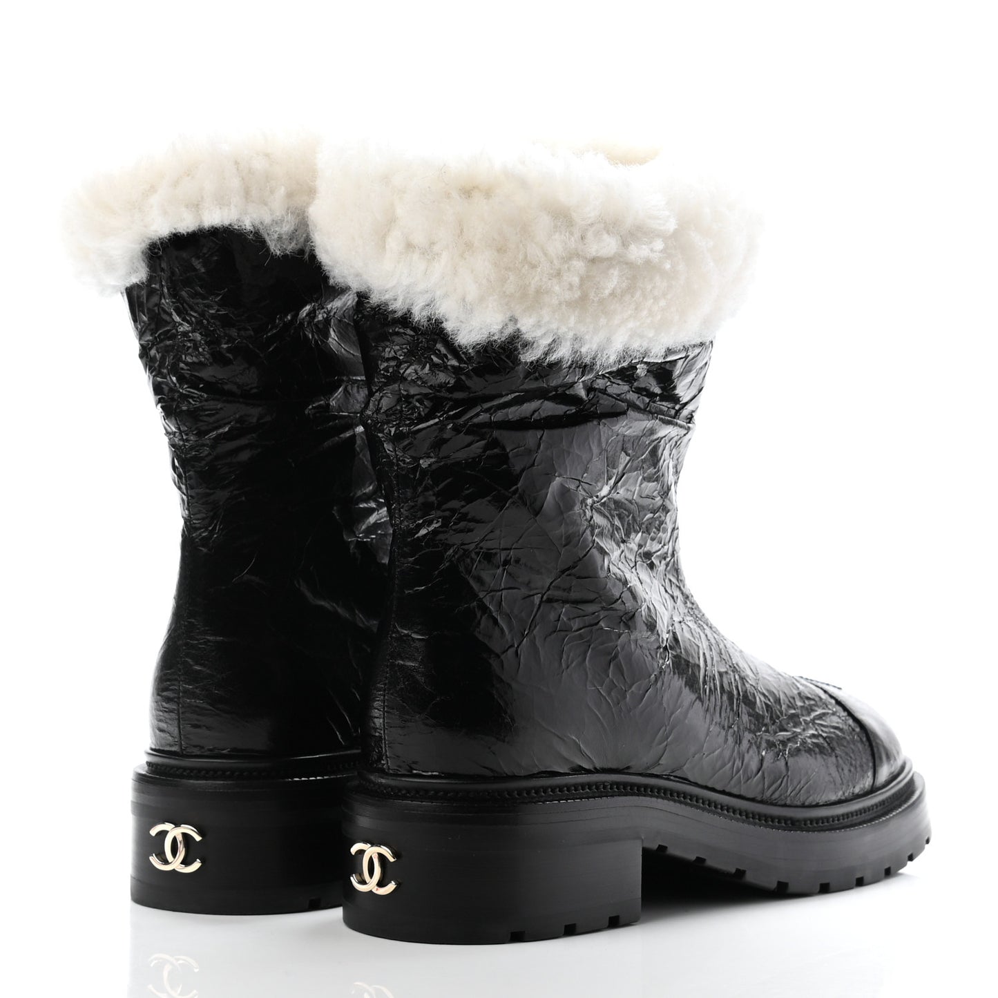 Lambskin Shearling Short Boots 40 Black