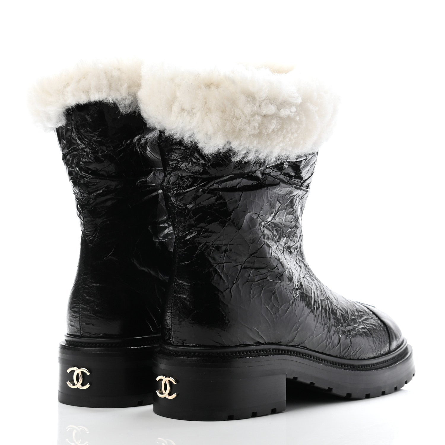 Chanel Lambskin Shearling Short Boots 40 Black 4 of 9