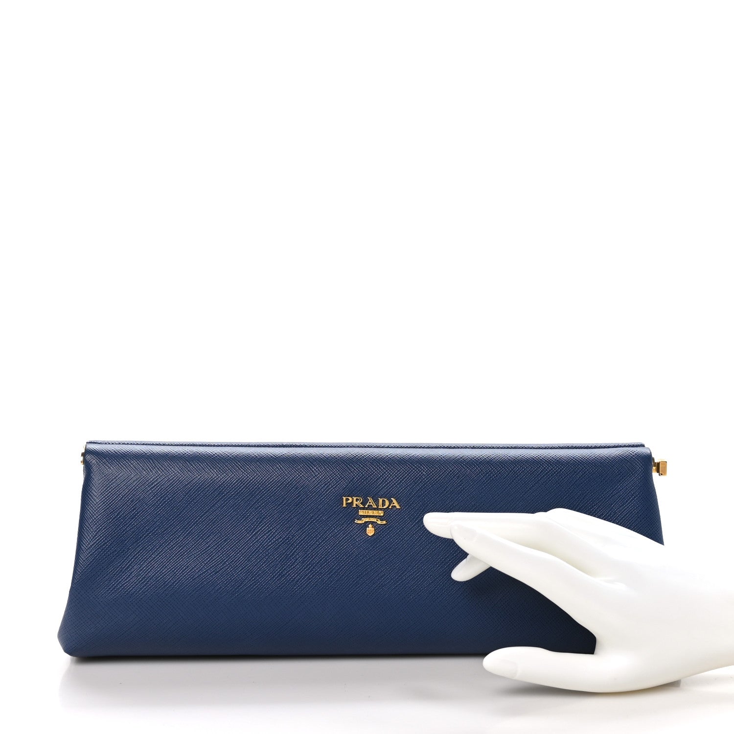 Prada Saffiano Lux East West Frame Clutch Cobalto 2 of 8
