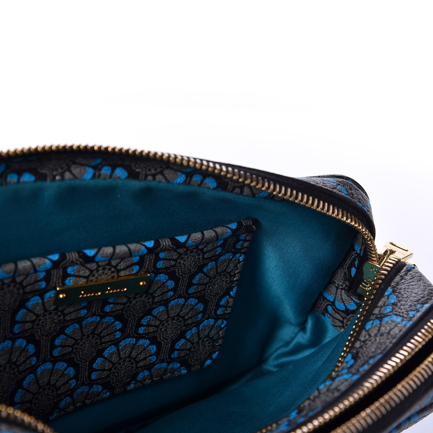 Miu Miu Goatskin Madras Dis Peacock Print Double Zip Crossbody Bag Asfalto 4 of 9
