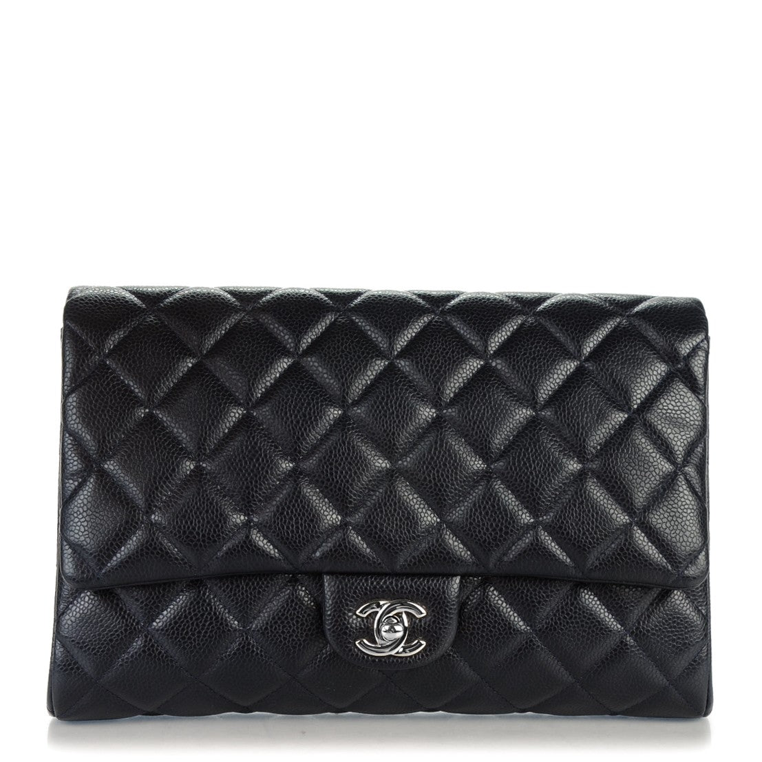 Caviar Quilted Clutch With Chain Flap Navy Blue