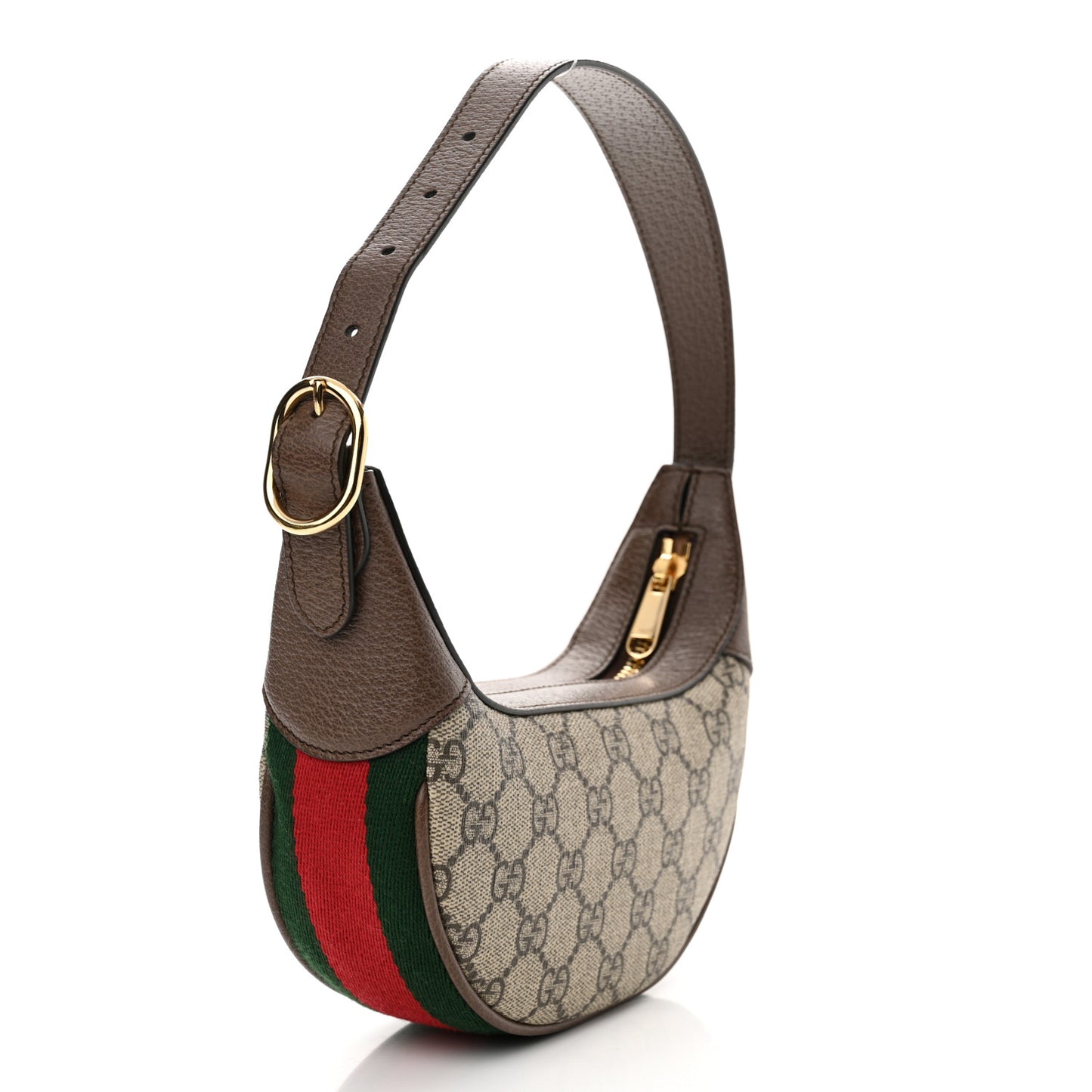GG Supreme Monogram Textured Calfskin Web Mini Ophidia Half Moon Hobo Beige Ebony New Acero