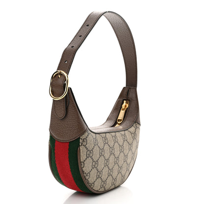 Gucci GG Supreme Monogram Textured Calfskin Web Mini Ophidia Half Moon Hobo Beige Ebony New Acero 3 of 11