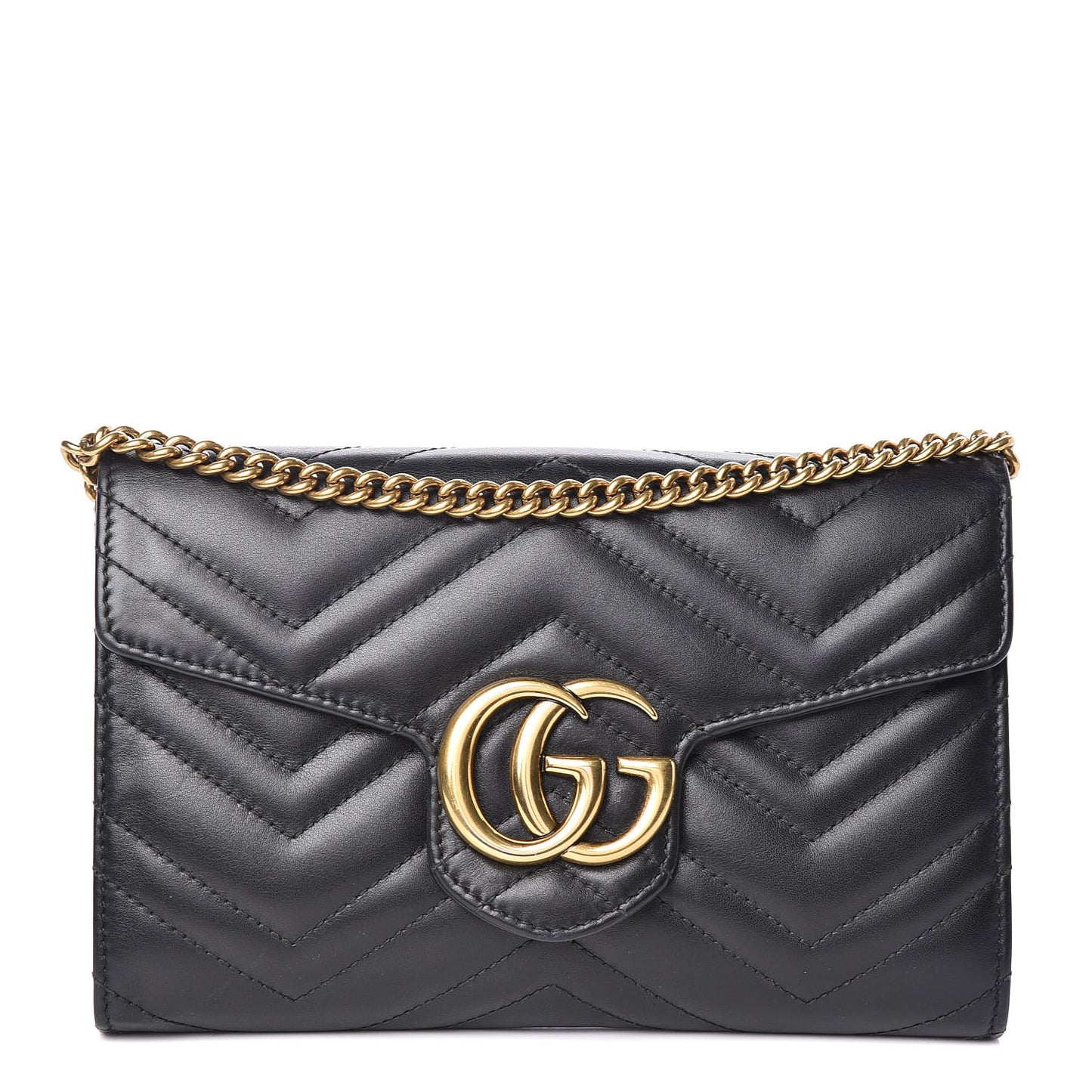Calfskin Matelasse Mini GG Marmont Chain Wallet Black