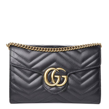 Gucci Calfskin Matelasse Mini GG Marmont Chain Wallet Black 1 of 13