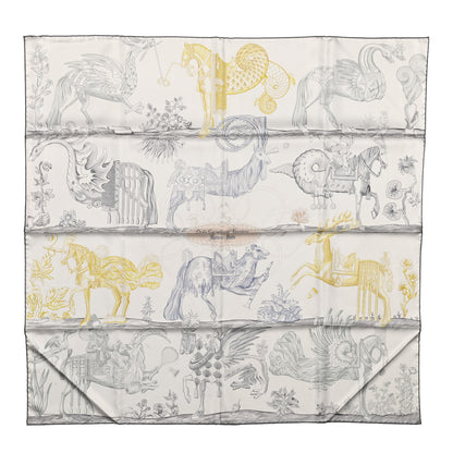 Hermes Silk Della Cavalleria Favolosa Double Face Scarf 90 Gris Argent Jaune 1 of 8