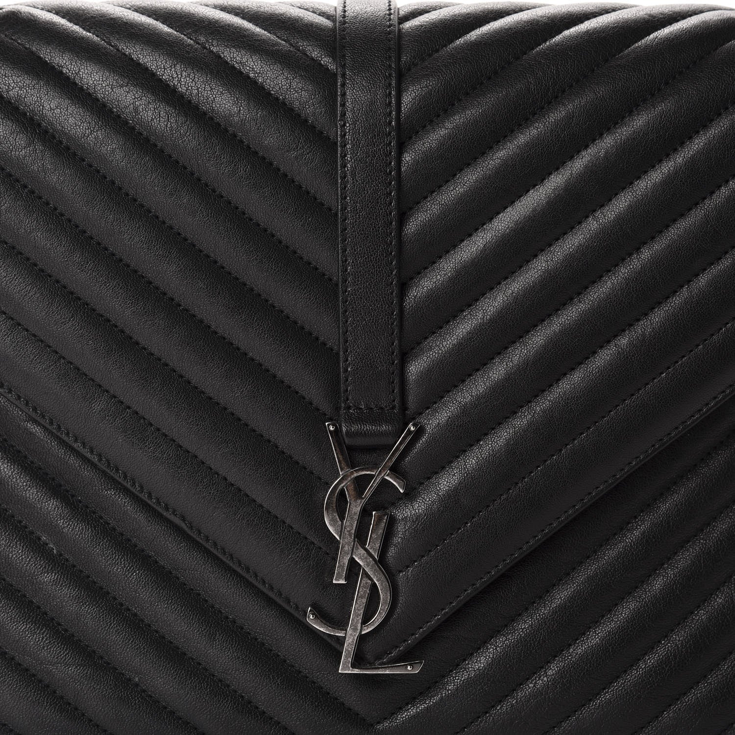 Saint Laurent Sheepskin Matelasse Chevron Monogram Large College Satchel Black 14 of 14
