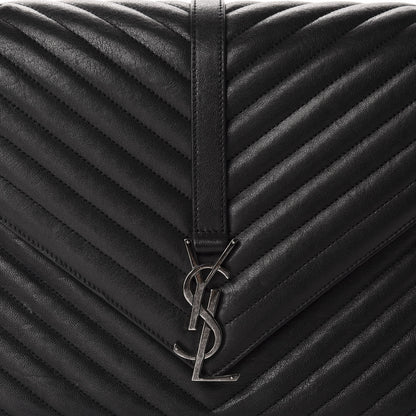 Saint Laurent Sheepskin Matelasse Chevron Monogram Large College Satchel Black 14 of 14