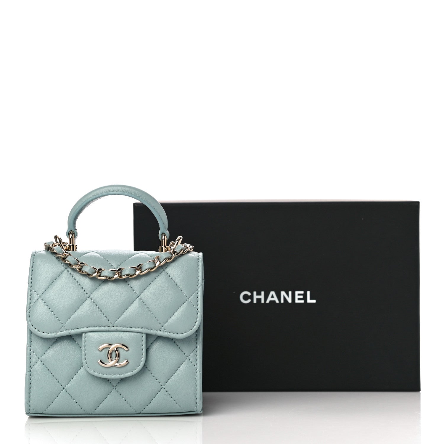 Chanel Lambskin Quilted Top Handle Clutch With Chain Light Blue 12 of 12