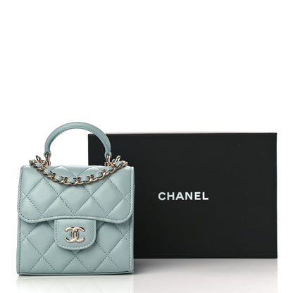 Chanel Lambskin Quilted Top Handle Clutch With Chain Light Blue 12 of 12