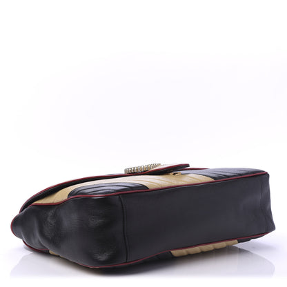 Gucci Azalea Calfskin Matelasse Diagonal Patchwork Large Torchon GG Marmont Shoulder Bag Black Beige Romantic Cerise 4 of 10