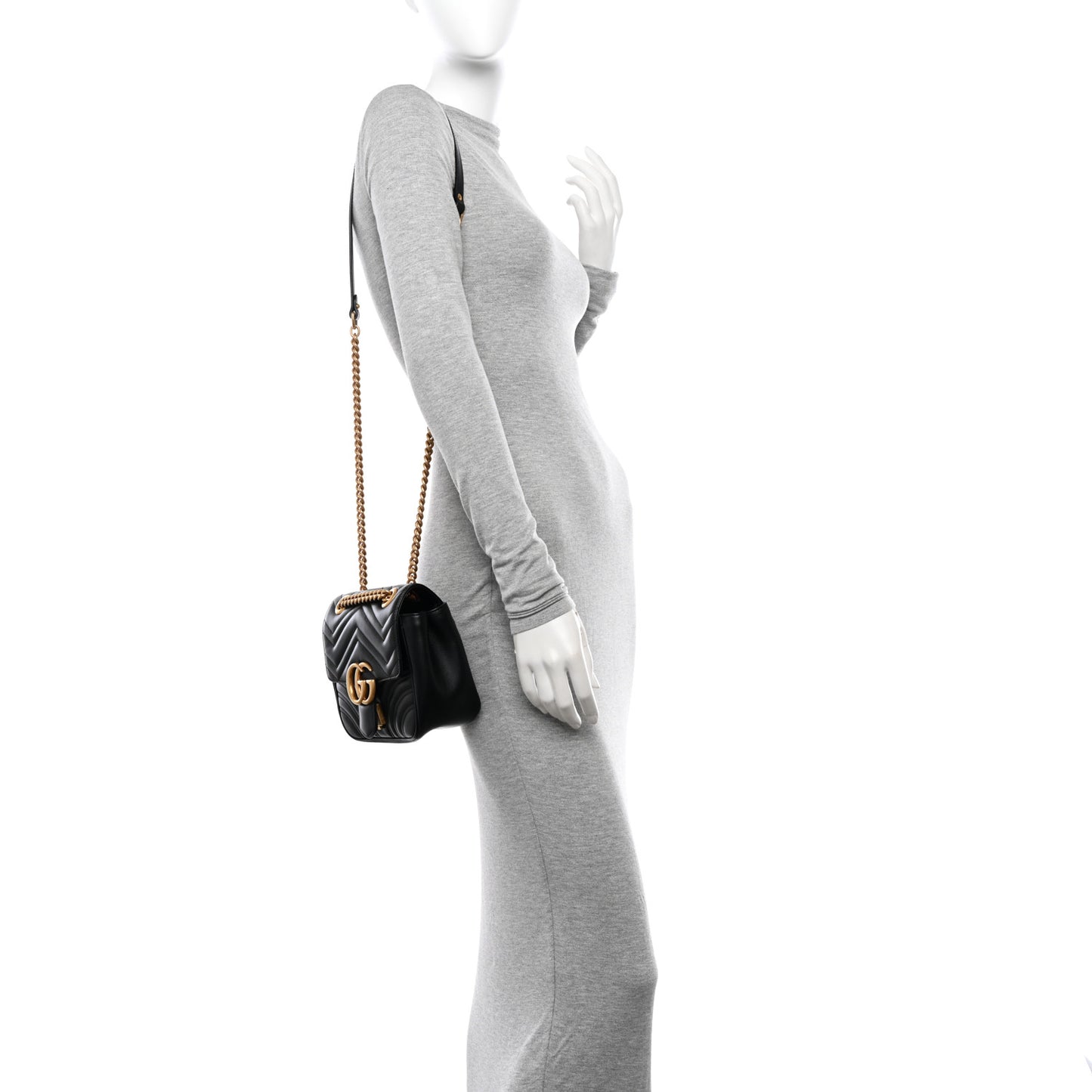 Calfskin Matelasse Mini GG Marmont Square Shoulder Bag Black