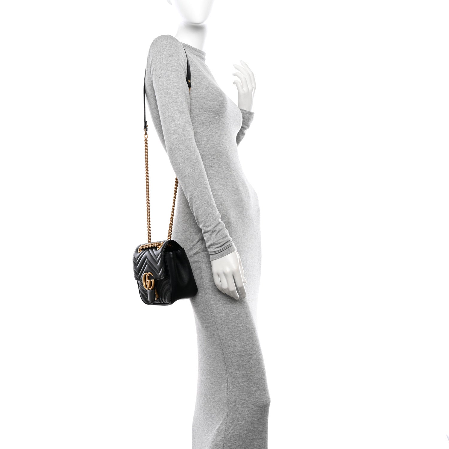 Gucci Calfskin Matelasse Mini GG Marmont Square Shoulder Bag Black 2 of 10